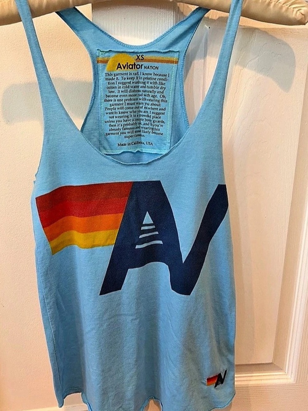 Aviator Nation Logo Tank Color Block Blue & Red XS